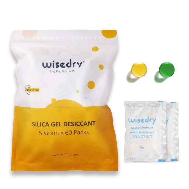 Wisedry Silica Gel Sachets 5g 60 Packs - Orange Beads - Moisture Absorber - Food