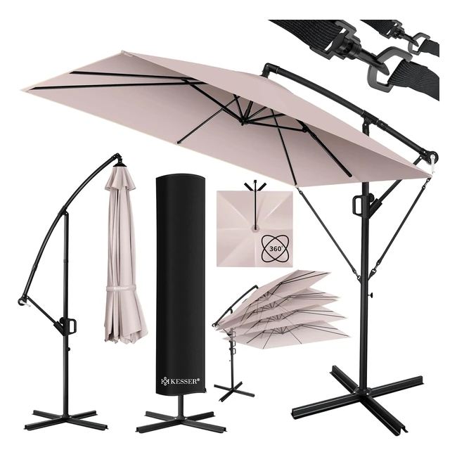 Kesser Ampelschirm Holly Sonnenschirm rechteckig 350cm inkl. Abdeckung und Windsicherung