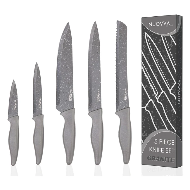 Nuovva 5pcs Professional Kitchen Knife Set - Grey Stainless Steel Non Stick Blad