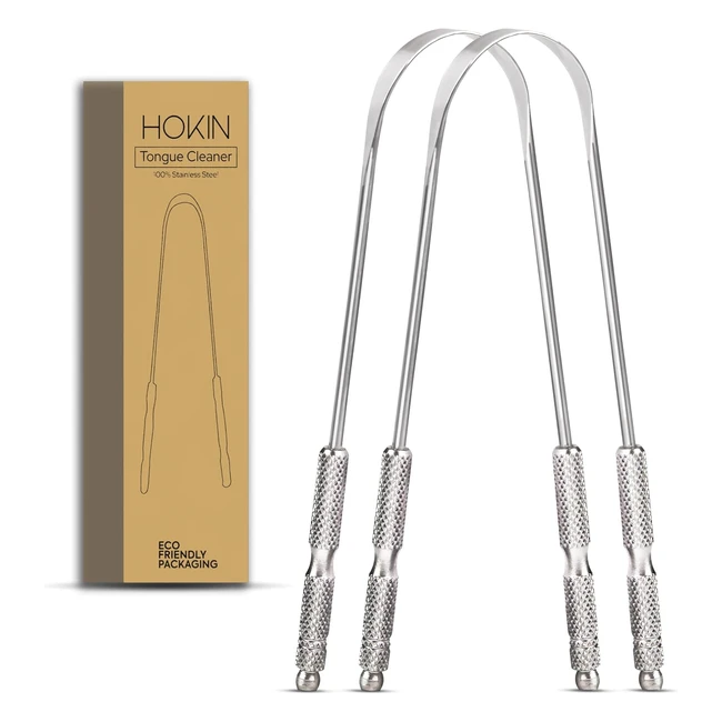 Hokin Tongue Scraper 2pcs Stainless Steel Oral Care Pack - Reduce Bad Breath, Men and Women Hygiene Product