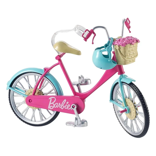 Barbie Mobilier Bicyclette DVX55 - Vlo Fourni avec Casque Bleu et Panier Roses