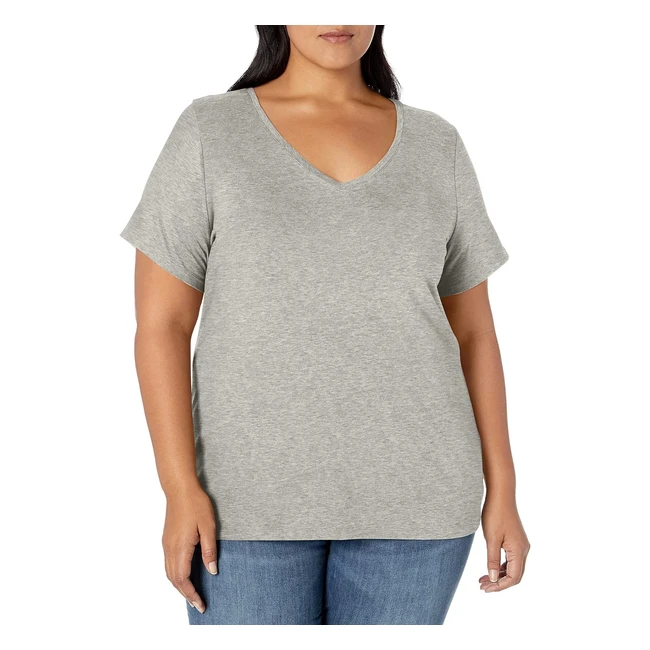 Amazon Essentials Womens Short Sleeve V-Neck T-Shirt  Plus Size  Light Grey H