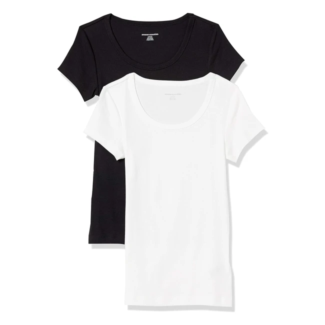 Amazon Essentials Women's Slimfit Capsleeve Scoop Neck T-Shirt Pack of 2 - XS Black/White