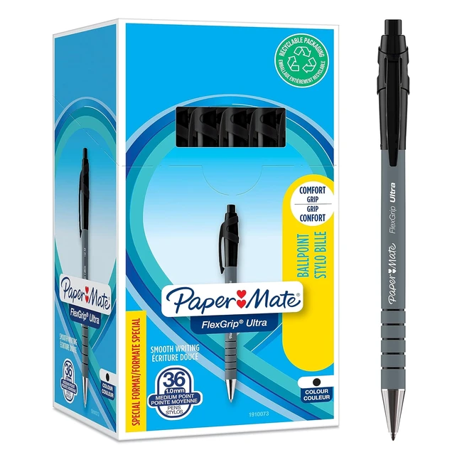 Paper Mate FlexGrip Ultra Retractable Ballpoint Pens - Medium Point 1.0mm - Black Ink - 36 Count