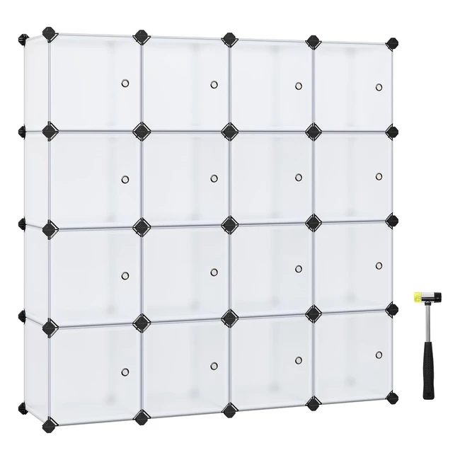 Songmics Etagère de Rangement 16 Casiers Armoire Plastique Porte Modulable Meuble Cube Blanc LPC44BS