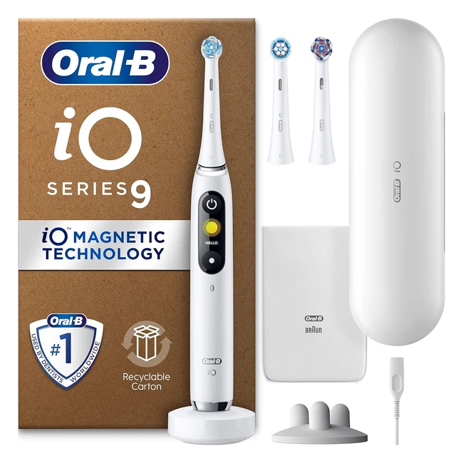 OralB iO9 Electric Toothbrush - 7 Modes, App Connected, 3 Heads, Travel Case - White