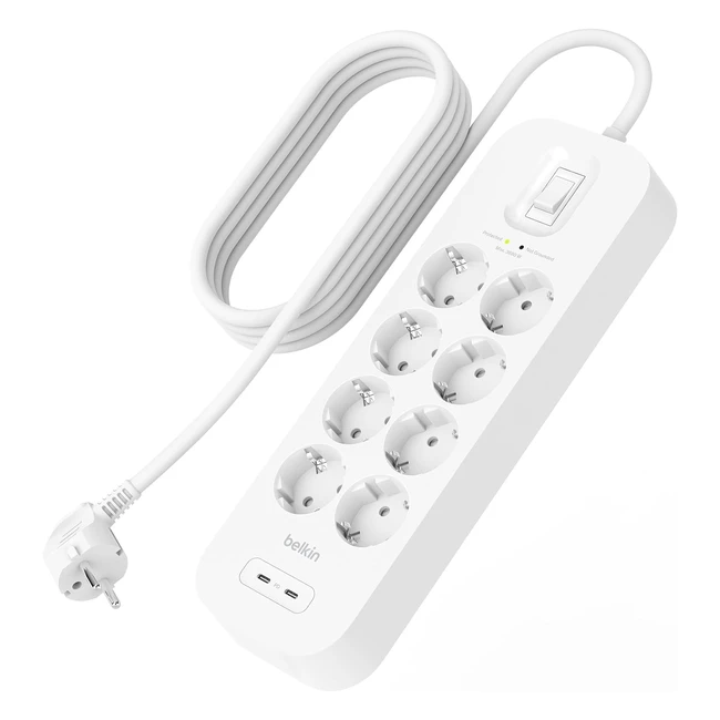 Regleta Belkin USB 8 enchufes proteccin sobretensiones 2m cable 2 puertos USBC P