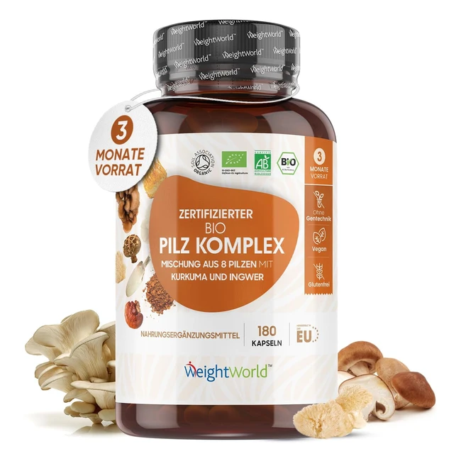Bio Pilz Komplex 180 Kapseln 1000mg Reishi Chaga Shitake Maitake Cordyceps Auste