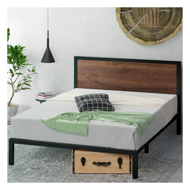Letto Zinus Mory 140x190 cm Struttura in Metallo e Legno Marrone