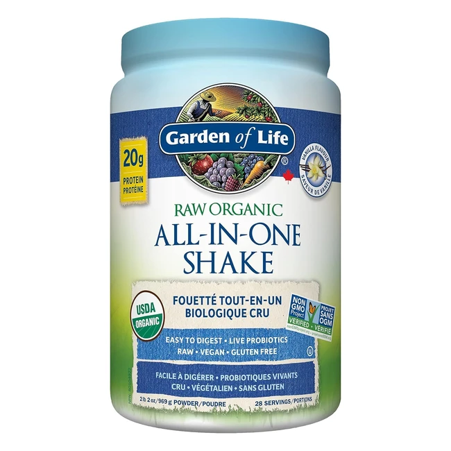 Garden of Life All-in-One Shake Vanille 969g - Vegan & Bio - Glutenfrei - Protein & Vitamin D
