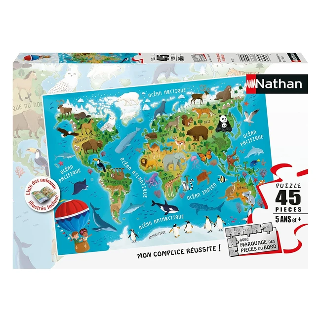 Puzzle Enfant Nathan Carte du Monde Animaux 45 pces 5 ans 86174 Qualit Suprieure