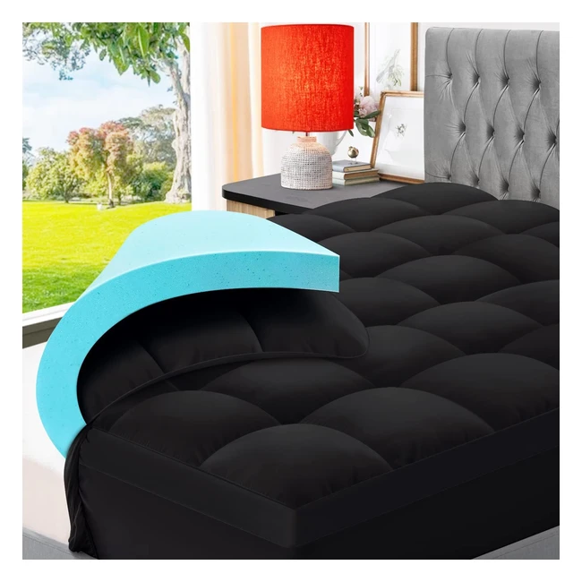 Elemuse Black Memory Foam Mattress Topper King Size Bed | Back Pain Relief | OEKO-TEX CertiPUR-US | King 150x200cm
