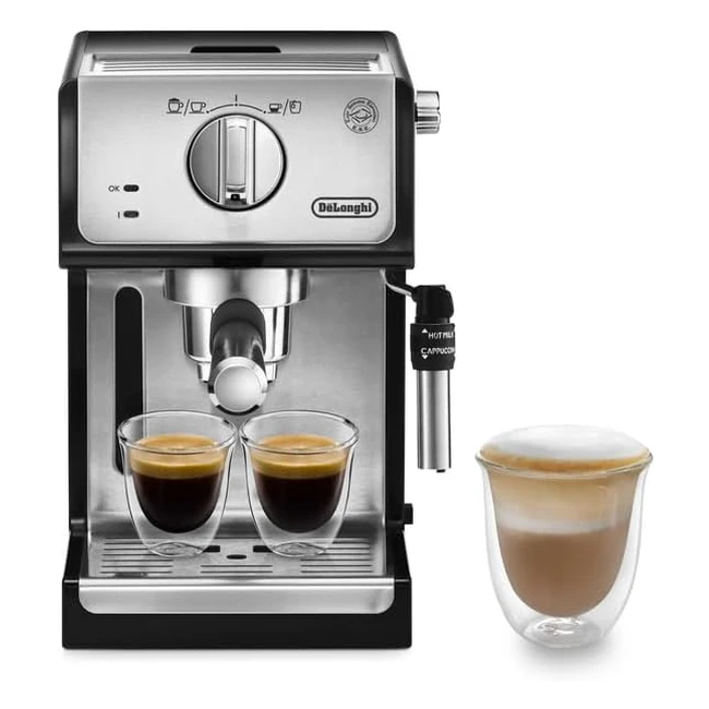 Delonghi ECP3531 Traditional Barista Pump Espresso Machine - Coffee & Cappuccino Maker - Black - Premium Finish - Adjustable Milk Frother - ESE Pods Compatible
