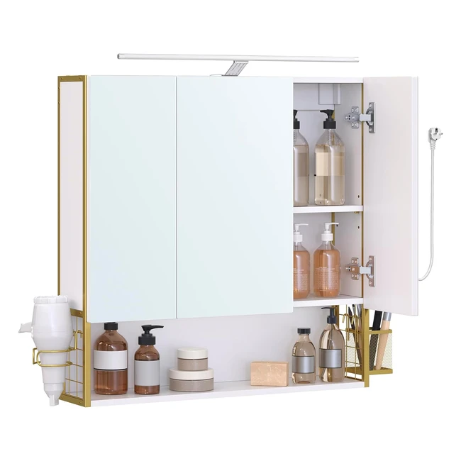 VASAGLE Spiegelschrank Bad mit Beleuchtung Badezimmerschrank BBK124A10