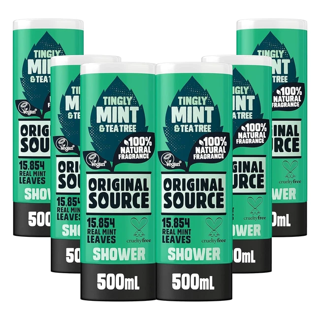 Original Source Mint Tea Tree Shower Gel 100% Natural Vegan Cruelty Free Paraben Free Pack of 6 x 500ml