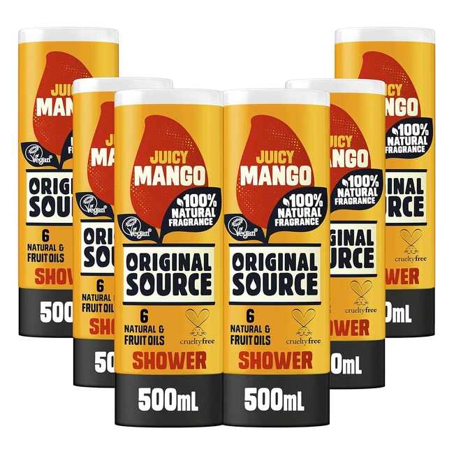 Original Source Mango Shower Gel 100% Natural Vegan Cruelty Free Paraben Free Pack of 6 x 500ml