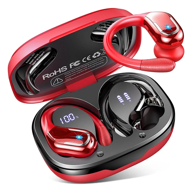 Wireless Earbuds Bluetooth 53 Headphones ENC Noise Cancelling 75H Stereo Sound 2023 IP7 Waterproof LED Display Red