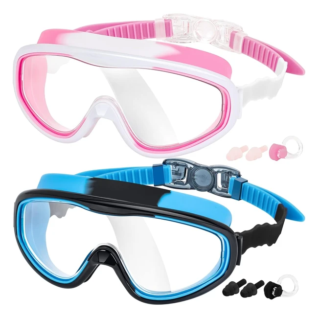 Easyoung Kids Swim Goggles 2Pack  Wide Vision Antifog UV Protection  Ages 3-15