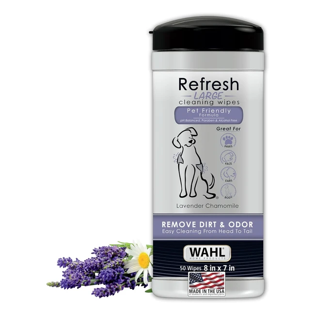 Wahl Dog Wipes Refresh Cleaning Wet Wipes - PH Balanced, Alcohol Free, Paraben Free - 50 Wipes Lavender Chamomile