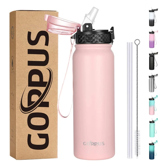 Goppus 600ml Stainless Steel Water Bottle Insulated Sports Flask with Straw - Leakproof Double Walled Cold & Hot Drink Bottle