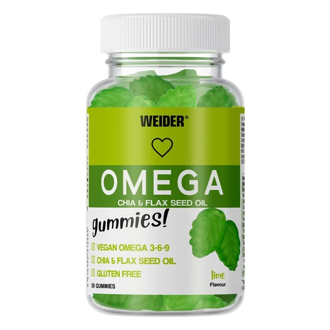 Weider Omega Gummies 50 Caramelle Gommose Sapore di Lime - Omega 369 - Vegano