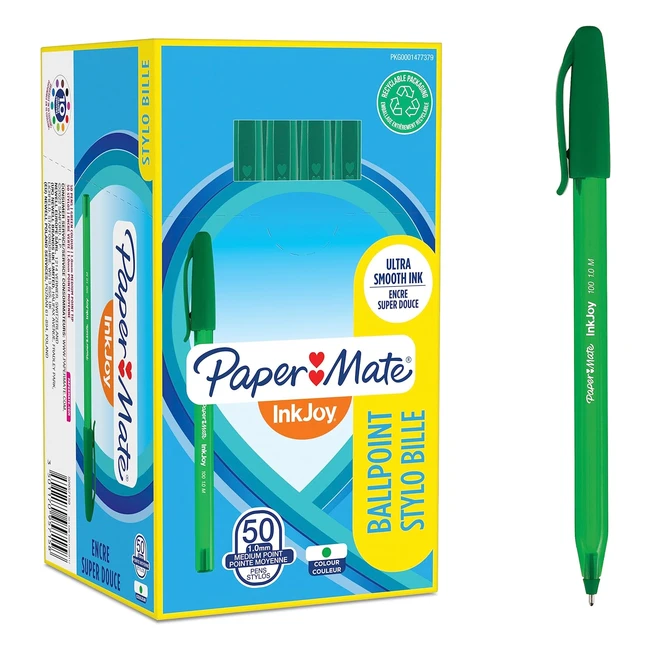 Paper Mate InkJoy 100ST Ballpoint Pens - Medium Point 1.0mm - Green - 50 Count - Smooth Writing