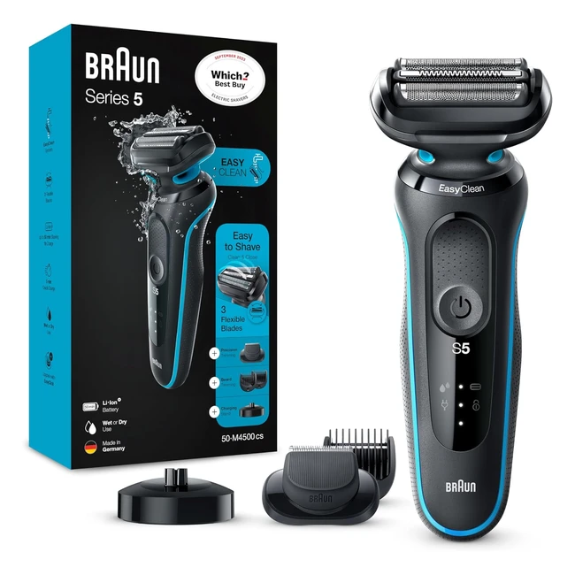 Braun Series 5 Electric Shaver 50M4500CS - Wet Dry, Easy Clean System, Beard Trimmer, 100% Waterproof