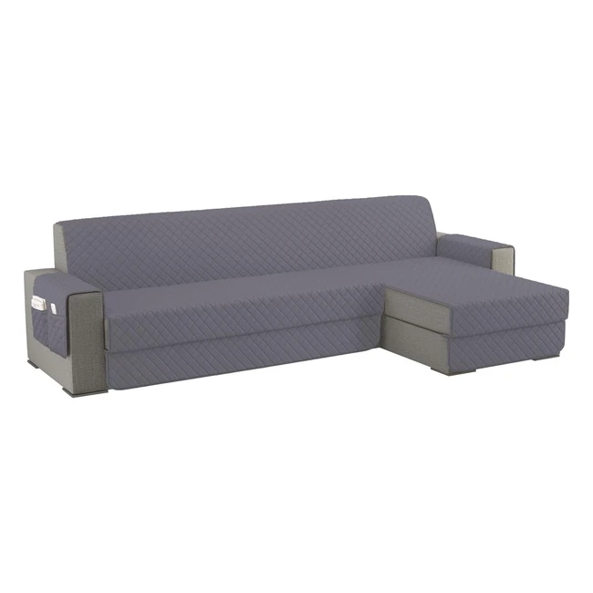 Housse de Canap dAngle 300cm Rversible Impermable avec Accoudoirs - Gris