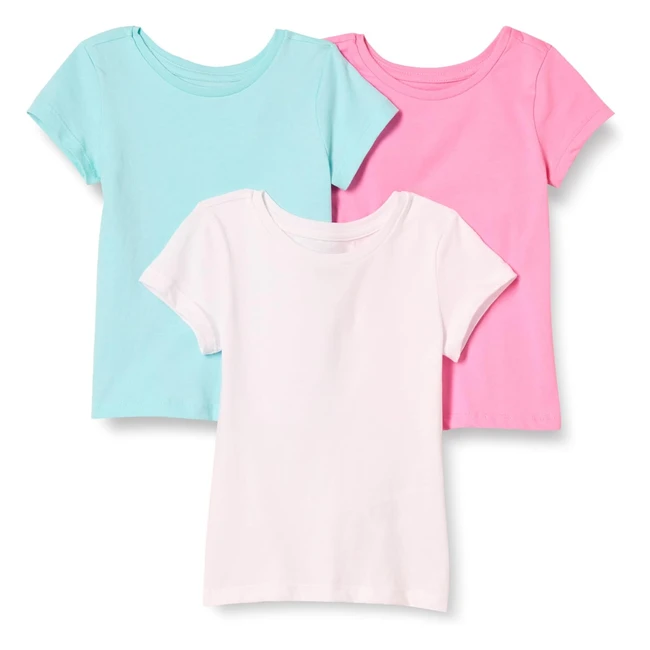 T-shirt Amazon Essentials Bambina Pacco da 3 BiancoBluAcquarosa