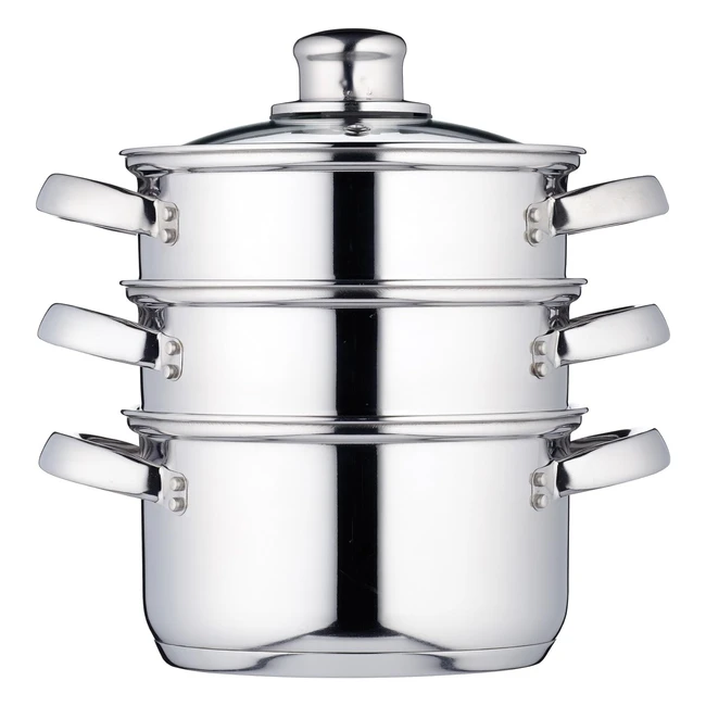 KitchenCraft 3 Tier Food Steamer Panstock Pot - Induction Safe Stainless Steel - 16cm - Energy Saving