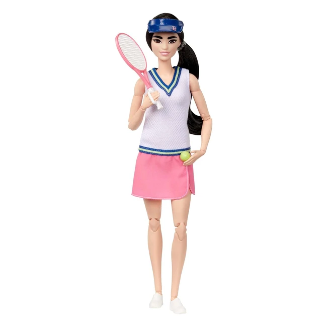 Barbie Made to Move Tennisspielerin mit Schläger und Ball Puppe mit 22 Gelenken für realistischen Spielspaß Tennisfans und Kinder ab 3 Jahren HKT73