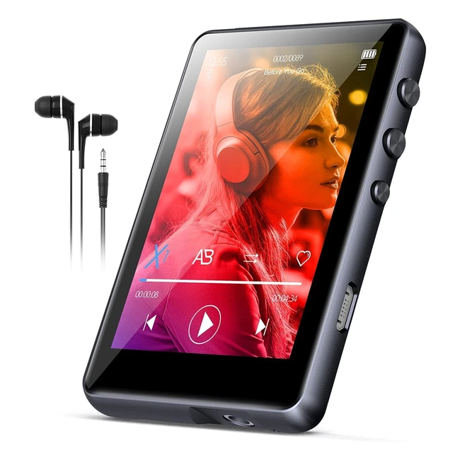 Reproductor MP3 Bluetooth 64GB SWOFY con Pantalla Táctil Completa HIFI Radio FM Ebook Grabación de Voz