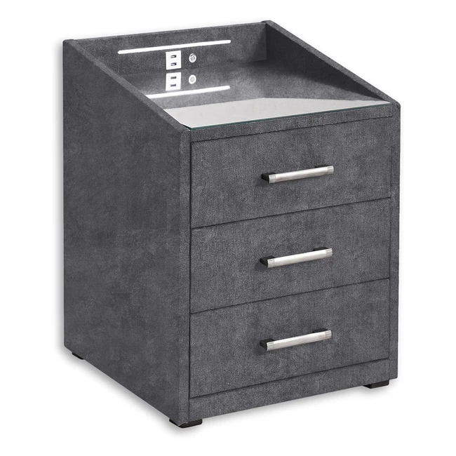 Stella Trading Moon Nachttisch Boxspringbett Salvador Anthrazit LED USB 47x61x46