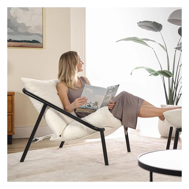 Zinus ADA Accent Sling Chair Metal Framed Armchair 78x78x89 cm - Shredded Foam Cushioning Boucle