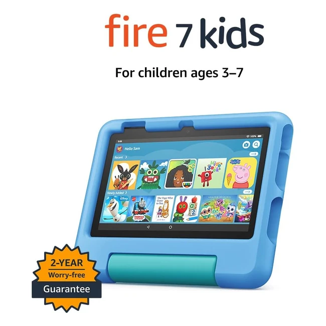 Amazon Fire 7 Kids Tablet - Blue - 16GB - Ages 3-7 - Kidproof Case  1 Year Amaz