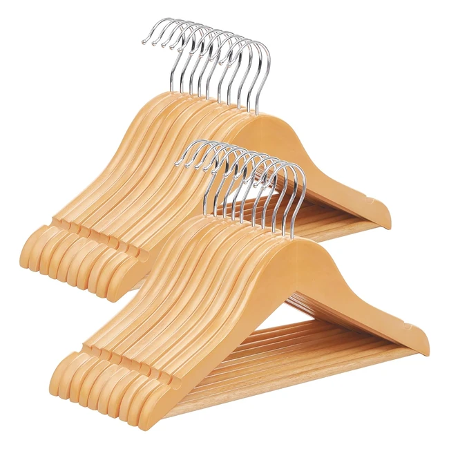 Songmics Wood Childrens Hangers 20 Pack - High-Quality Maple Wood - Rust-Resistant Hooks - 360 Swivel - CRW00620