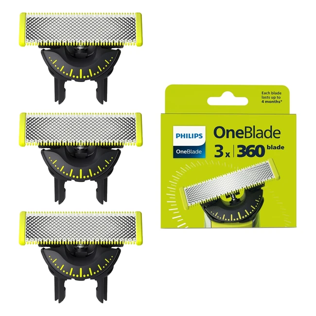Genuine Philips OneBlade 360 Replacement Blades 3 Pack QP43060 - Stainless Steel Blades, Flex Design, Skin Contact, Glide Coating