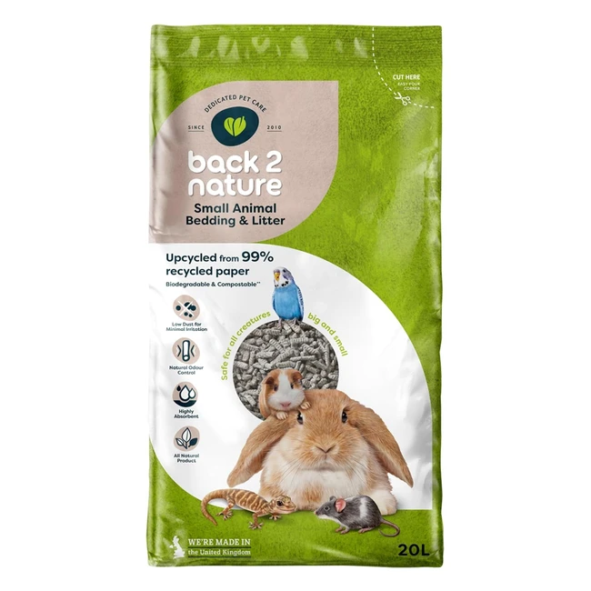 Back 2 Nature Small Animal Bedding & Litter Grey 20L - Odour Control, Highly Absorbent, Eco-Friendly