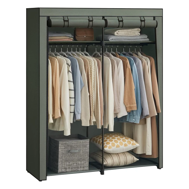 SONGMICS RYG002C02 Kleiderschrank mit 2 Kleiderstangen Stoffschrank Kleiderständer faltbar Ankleidezimmer Schlafzimmer 140 x 43 x 174 cm Salbeigrün