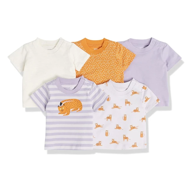T-shirt Amazon Essentials Bimba - Pacco da 5 - Maniche Corte - Taglia 03 Mesi