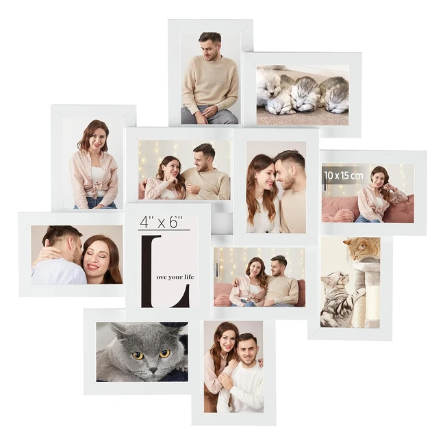 Songmics Bilderrahmencollage 12 Fotorahmen 10x15cm Wolkenweiß RPF22WT