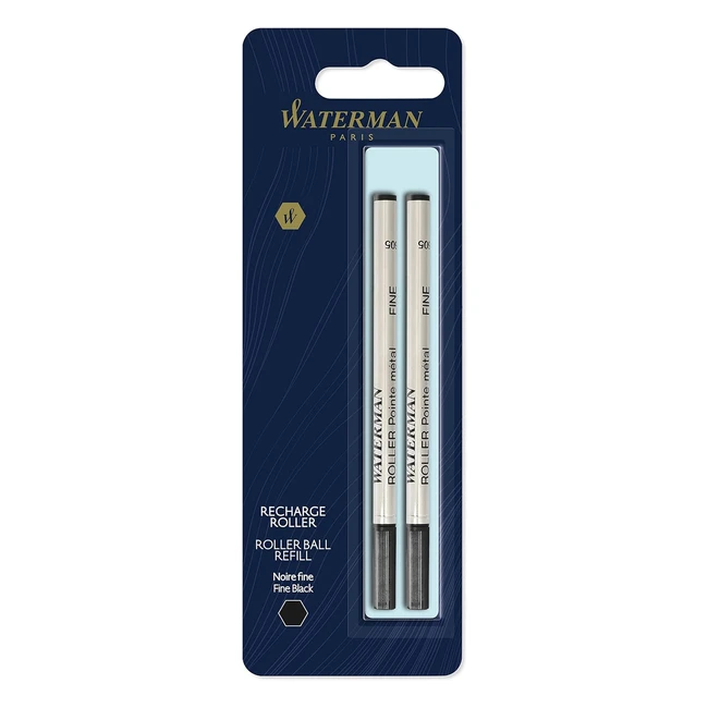 Waterman Rollerball Pen Refill Fine Point Black Ink 2 Count - Smooth Writing Experience