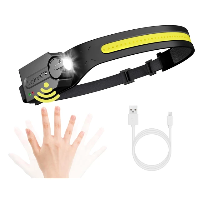 Linterna Frontal LED Recargable Super Brillante 5 Modos 230 Detector de Movimiento