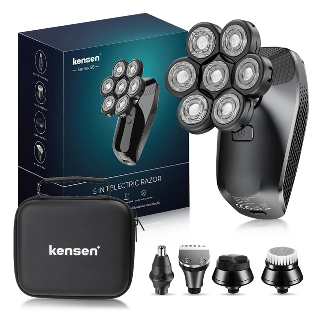 Rasoir Electrique Hommes 5 en 1 Ttes Rotatives 7D IPX6 Etanche Sec et Humide