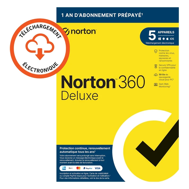Norton 360 Deluxe 2024 - Abonnement 1 an pour 5 appareils