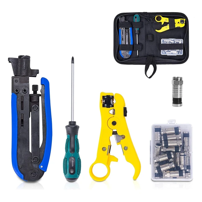 Coax Cable Crimper Kit Compression Tool - Adjustable RG6 RG59 RG11 - 755 757 - F Compression Connectors