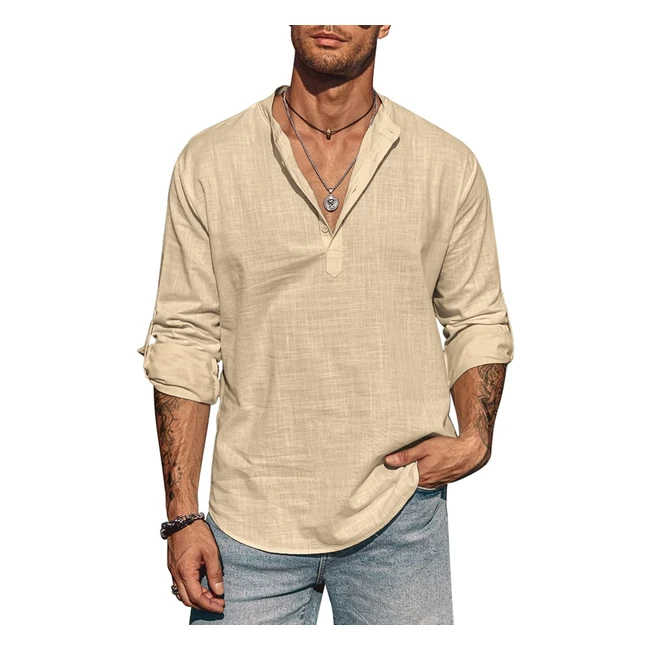 Chemise Homme Lin Coofandy Col Montant Coupe Régulière - Kaki