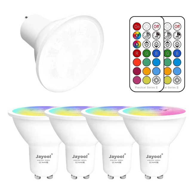 Jayool GU10 LED Bulbs Dimmable 5W Colour Changing Spot Light Bulb with Remote RGB Daylight White Timer Pack of 4