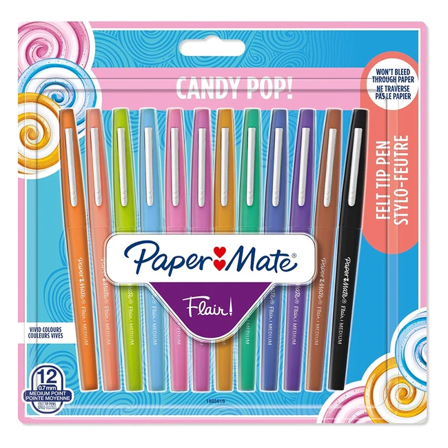 Paper Mate Flair Felt Tip Pens 07mm - Assorted Candy Pop Colors - 12 Count