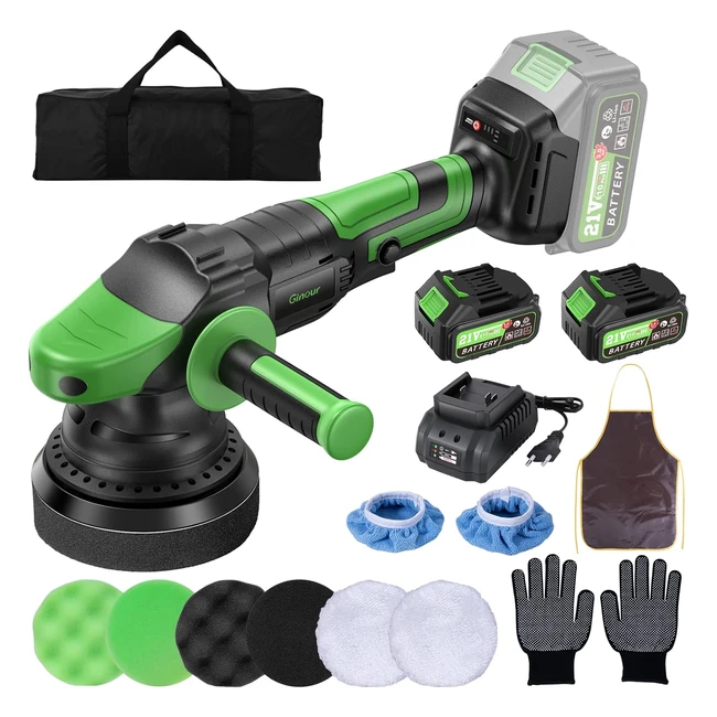 Ginour 21V Cordless Car Polisher - Dual Action Car Buffer Machine with 2 Batteries & 3 Variable Speeds